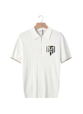 Huitich white casual half zipper polo shirt with short sleeves and front logo design